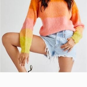 Free People Autumn Sky Gradient Wool Colorblock Pullover Sweater Size S